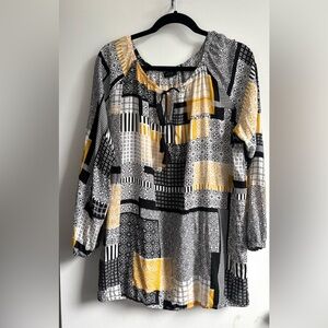 Tie Front Blouse in black, white and yellow design